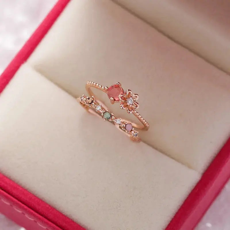 Korean Delicate Flower Zircon Rings for Women Sparkling Chamber