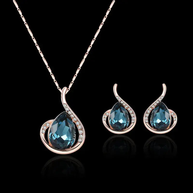 3pcs Jewelryfor Women - Elegant Waterdrop Rhinestone Necklace & Earrings Sparkling Chamber