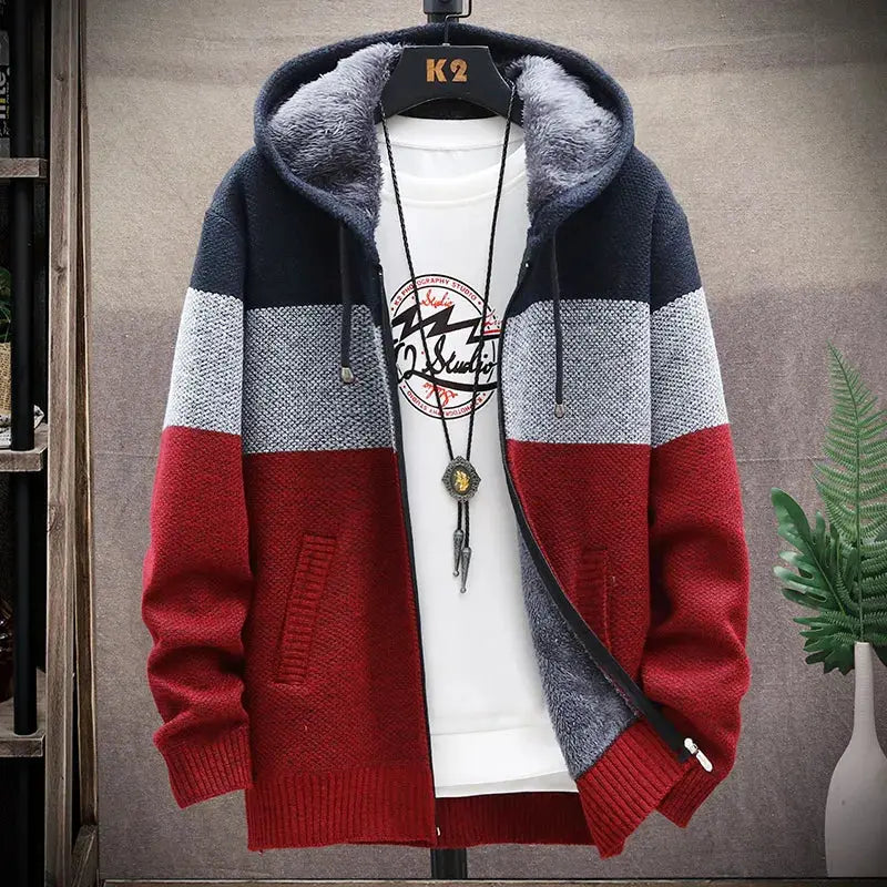 Men's Fleece Zipper Cardigan – Striped Winter Jacket Sparkling Chamber