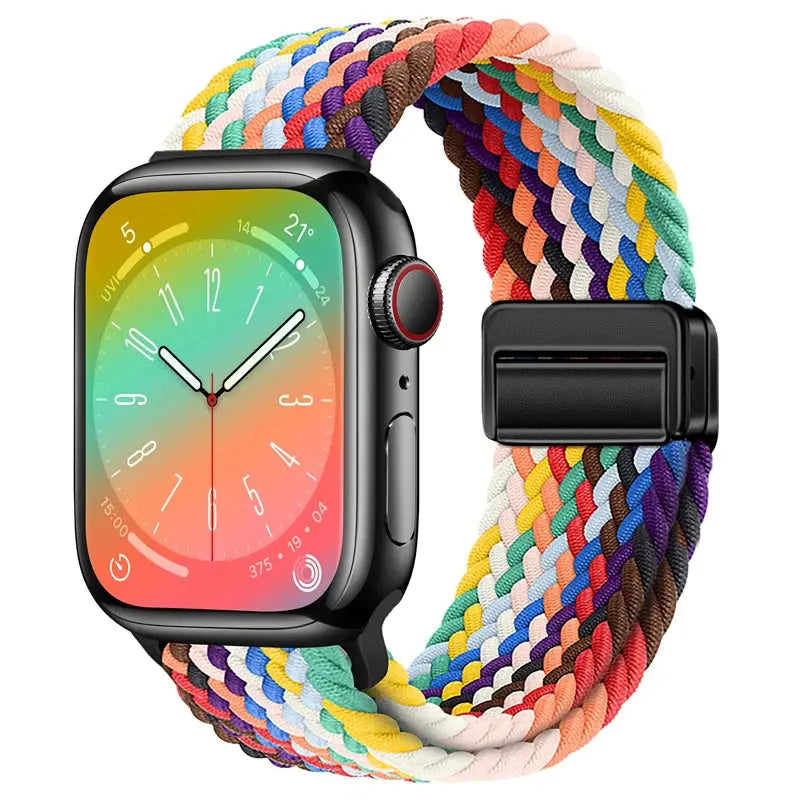 Nylon Braided Strap for Apple Watch 38-49mm, Magnetic Buckle iWatch Band Sparkling Chamber