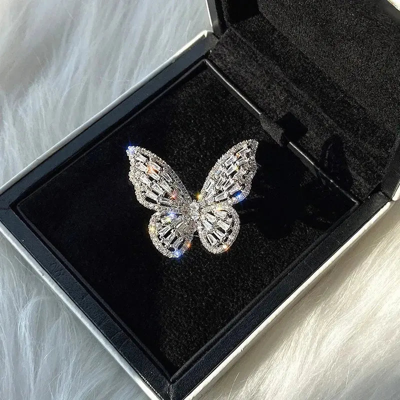 Shining Butterfly Adjustable Ring for Women Sparkling Chamber