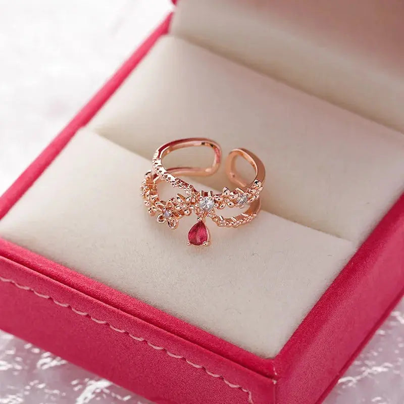 Korean Delicate Flower Zircon Rings for Women Sparkling Chamber