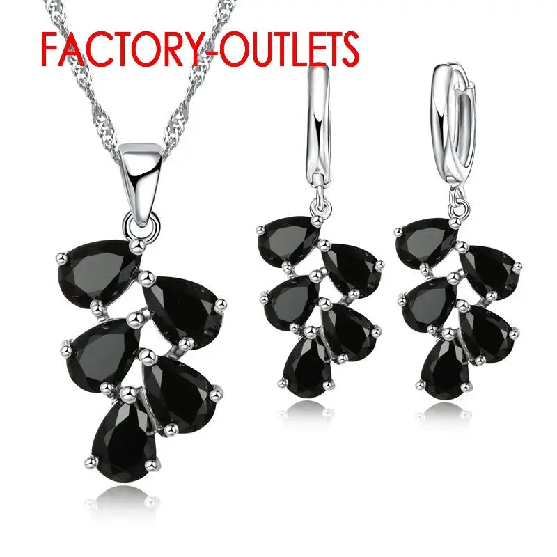 925 Sterling Silver Bridal Jewelry Set, Austrian Crystal Plant Necklace Sparkling Chamber