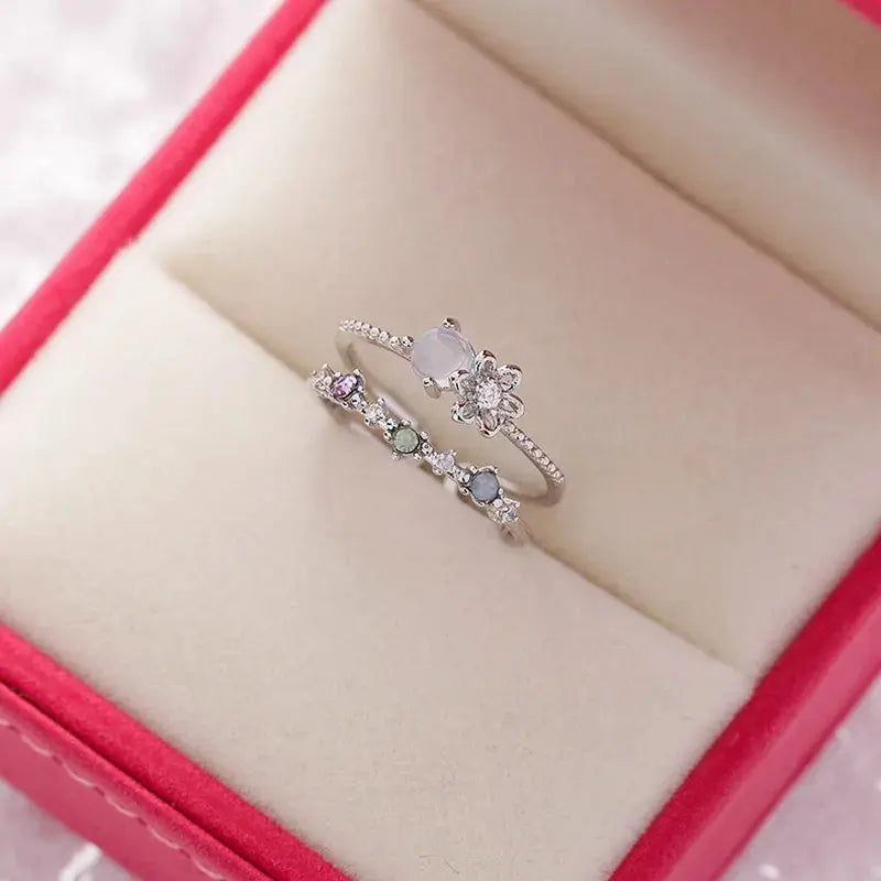 Korean Delicate Flower Zircon Rings for Women Sparkling Chamber