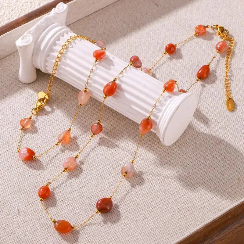 Luxury Natural Agate Stone Bead Stainless Steel Jewelry Set for Women Sparkling Chamber