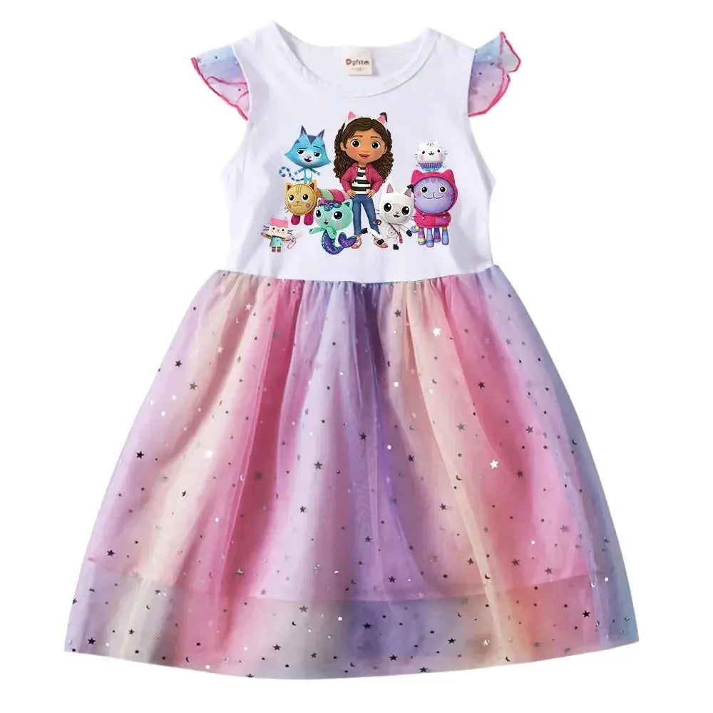 Baby Girls Dress Children Cartoon Mesh Star Sequins Princess Dress Sparkling Chamber