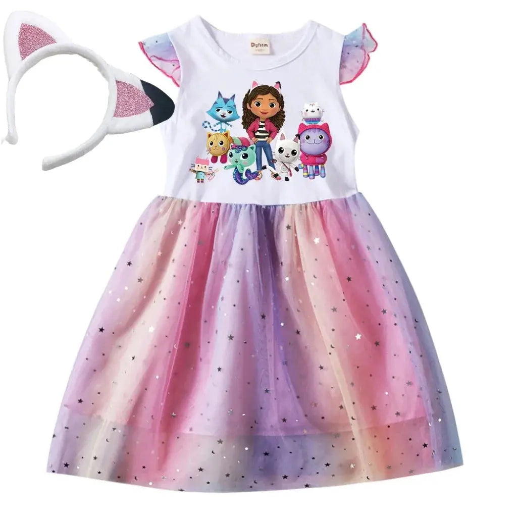 Baby Girls Dress Children Cartoon Mesh Star Sequins Princess Dress Sparkling Chamber