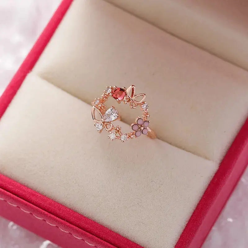 Korean Delicate Flower Zircon Rings for Women Sparkling Chamber