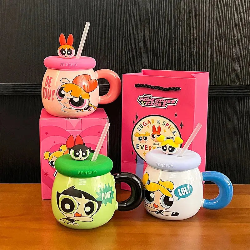 The Powerpuff Girls Cute Cartoon Ceramic Coffee Cup Blossom Bubbles Buttercup Sparkling Chamber