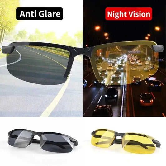 Night Vision Glasses Men Anti-Glare Driving Half Frame Sunglasses for Driver Outdoor Sparkling Chamber