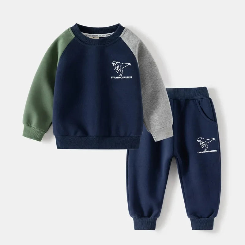 Spring & Autumn Kids Patchwork Tracksuit – 2-Piece Set