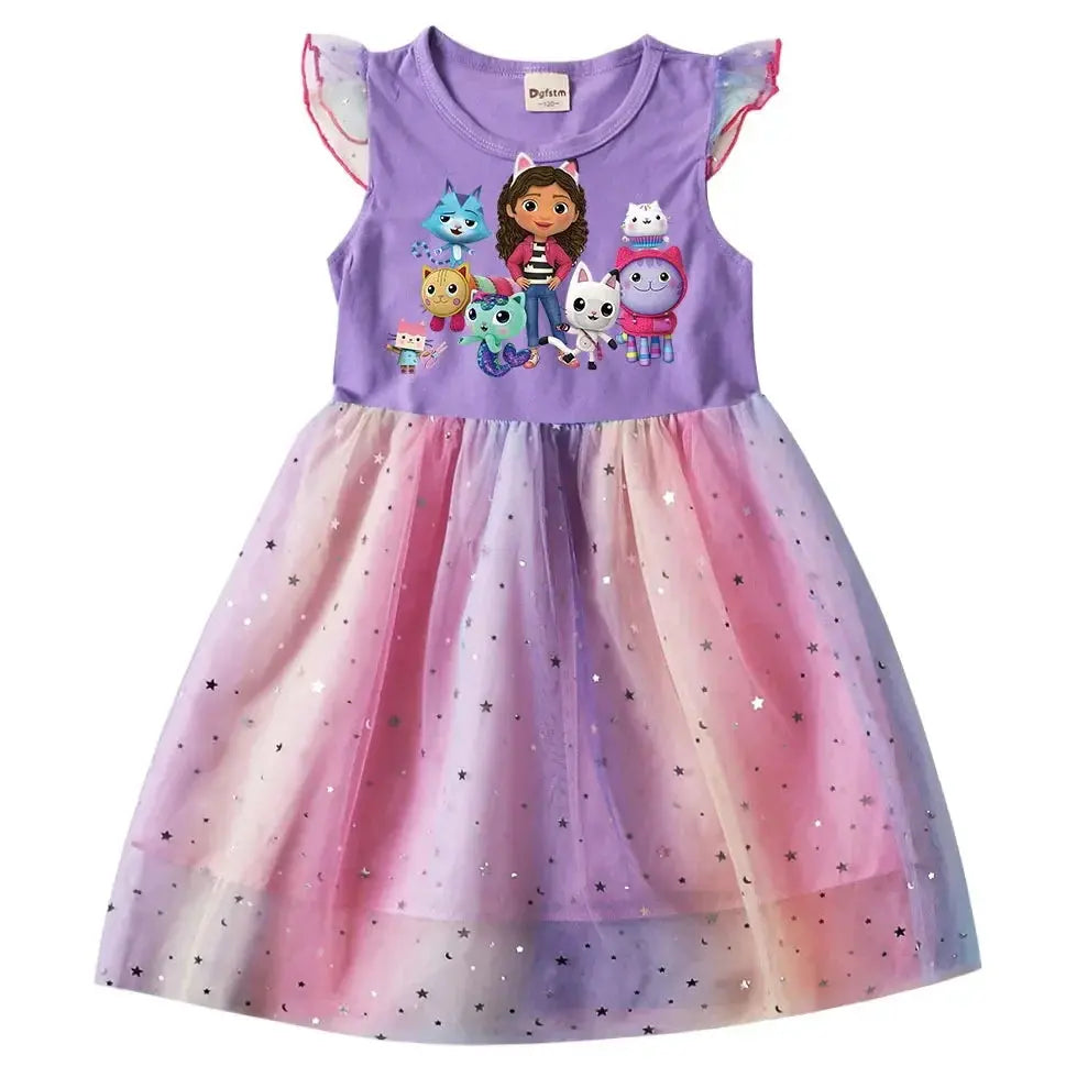 Baby Girls Dress Children Cartoon Mesh Star Sequins Princess Dress Sparkling Chamber