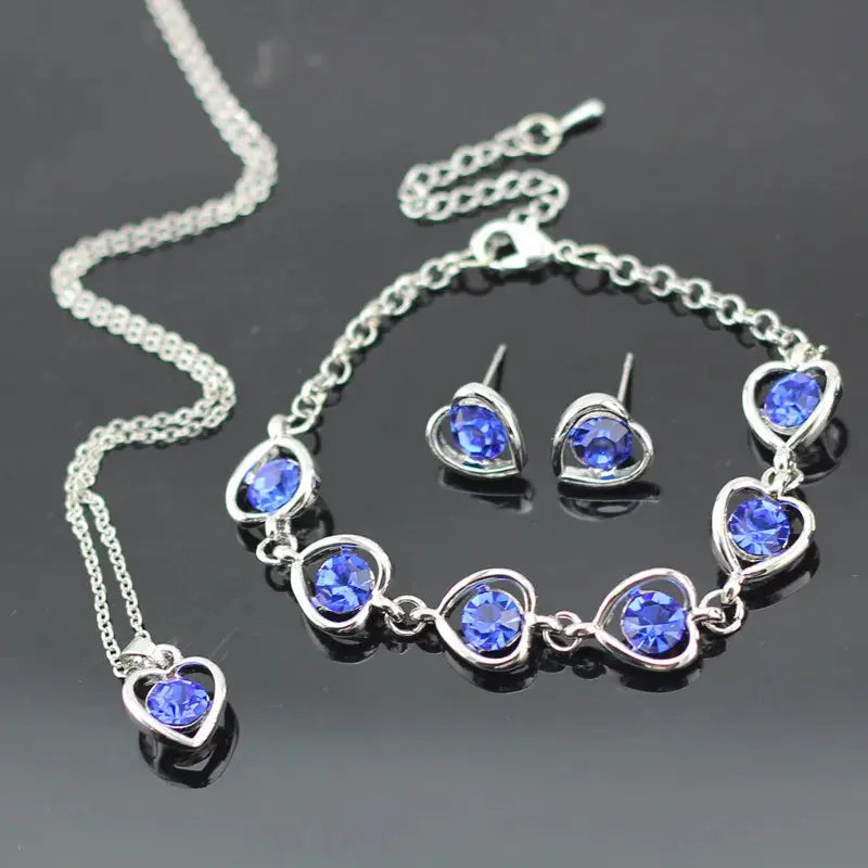 Crystal Heart Bridal Jewelry Set – Necklace, Earrings, Ring & Bracelet Sparkling Chamber