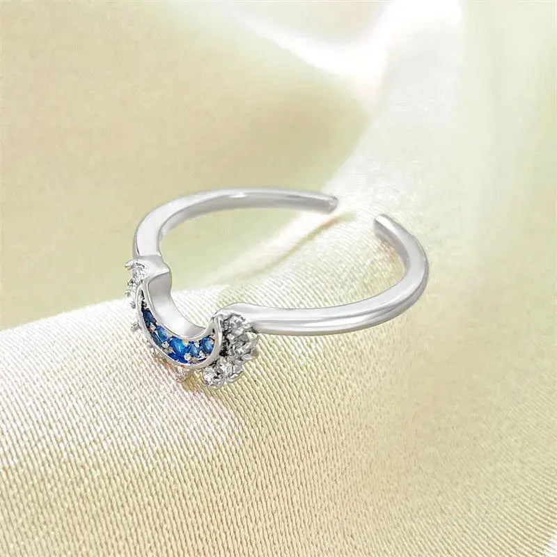 Adjustable Sun & Moon Crystal Ring Set for Women Sparkling Chamber