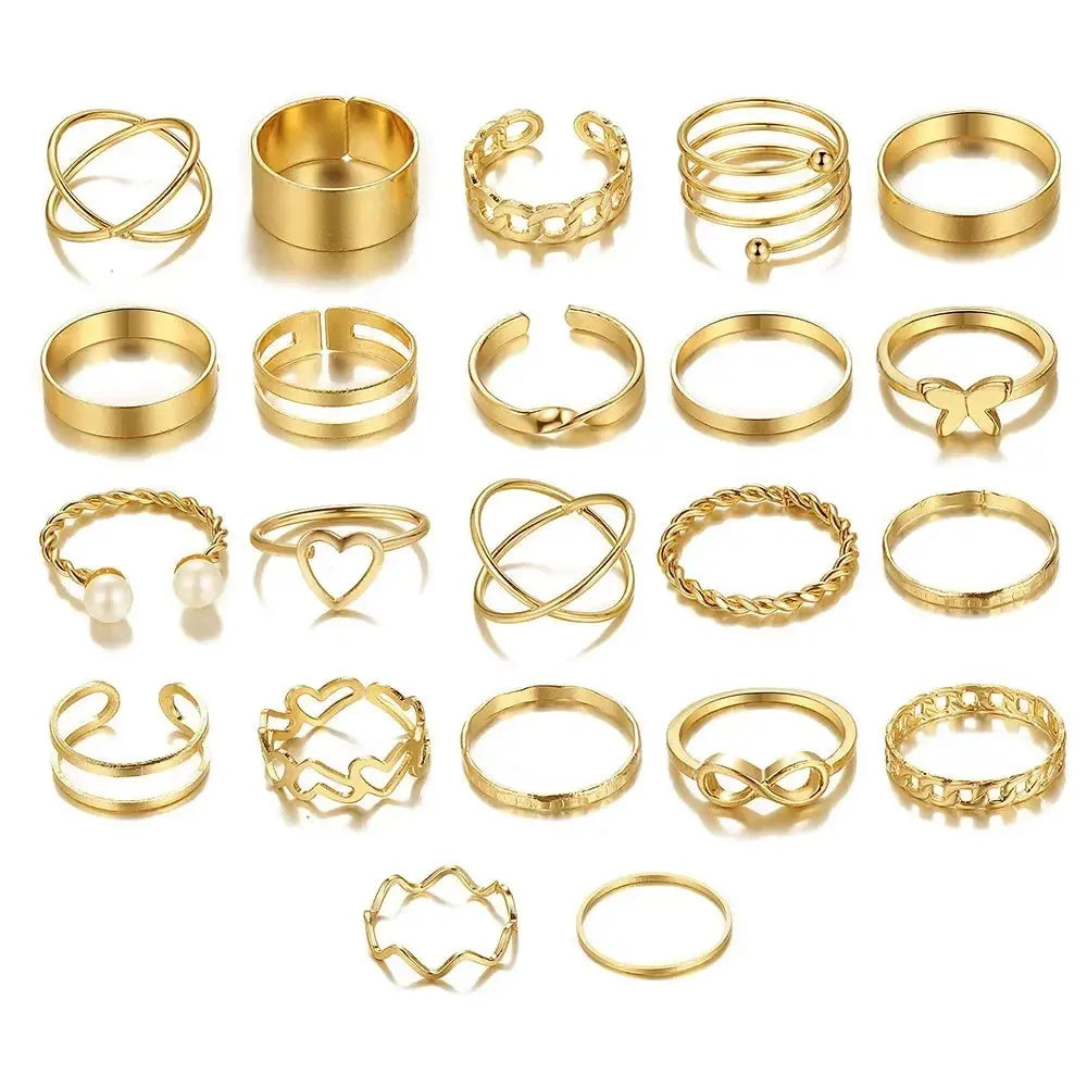 Delysia King Alloy Ring Set for Unisex – 22pcs in Gold & Silver Sparkling Chamber