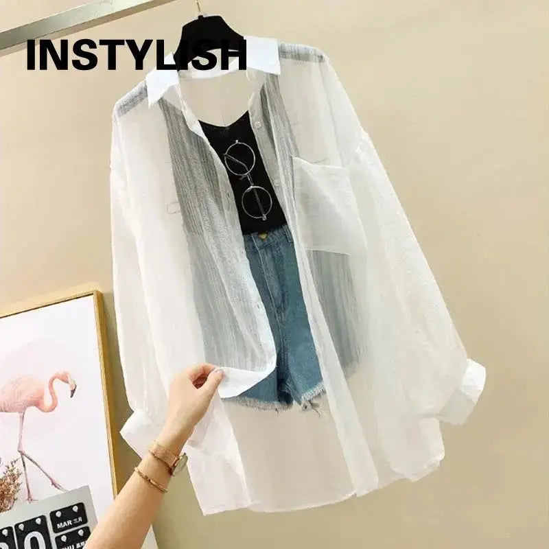 Elegant Summer Chiffon Blouse - Sheer Loose-Fit Cardigan for Women Sparkling Chamber