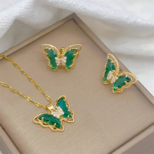 Fashion Butterfly Necklace & Earrings Set - Classic Light Luxury Sparkling Chamber