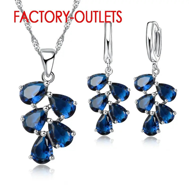 925 Sterling Silver Bridal Jewelry Set, Austrian Crystal Plant Necklace Sparkling Chamber