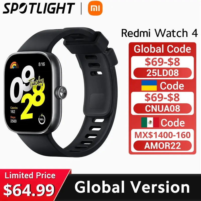 Redmi Watch 4 - 1.97" AMOLED, 20-Day Battery, 5-System GNSS Sparkling Chamber