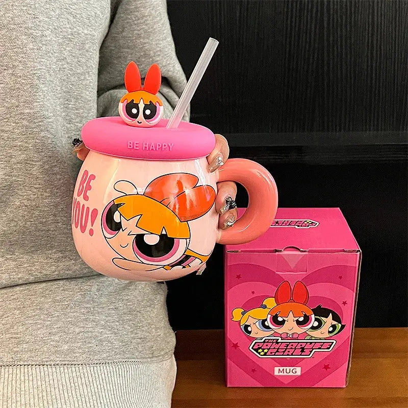 The Powerpuff Girls Cute Cartoon Ceramic Coffee Cup Blossom Bubbles Buttercup Sparkling Chamber