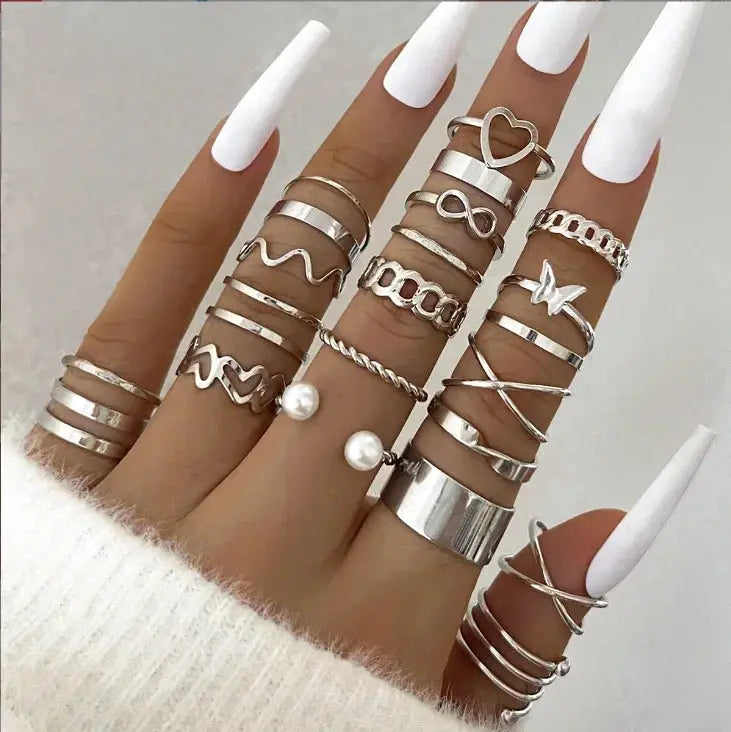 Delysia King Alloy Ring Set for Unisex – 22pcs in Gold & Silver Sparkling Chamber