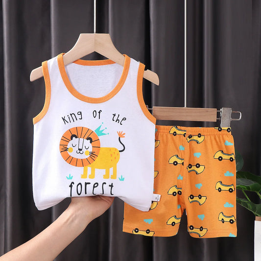 2PCS Children Clothing Vest Suit Children's Sets Summer Cotton T-Shirts Shorts Boys Girls