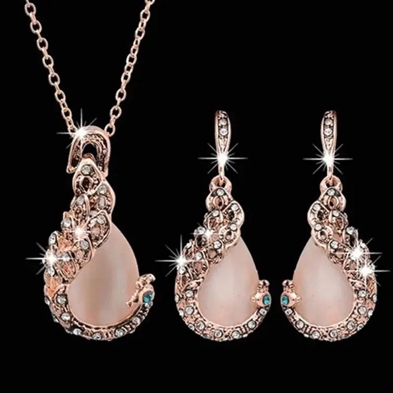 3pcs Jewelryfor Women - Elegant Waterdrop Rhinestone Necklace & Earrings Sparkling Chamber