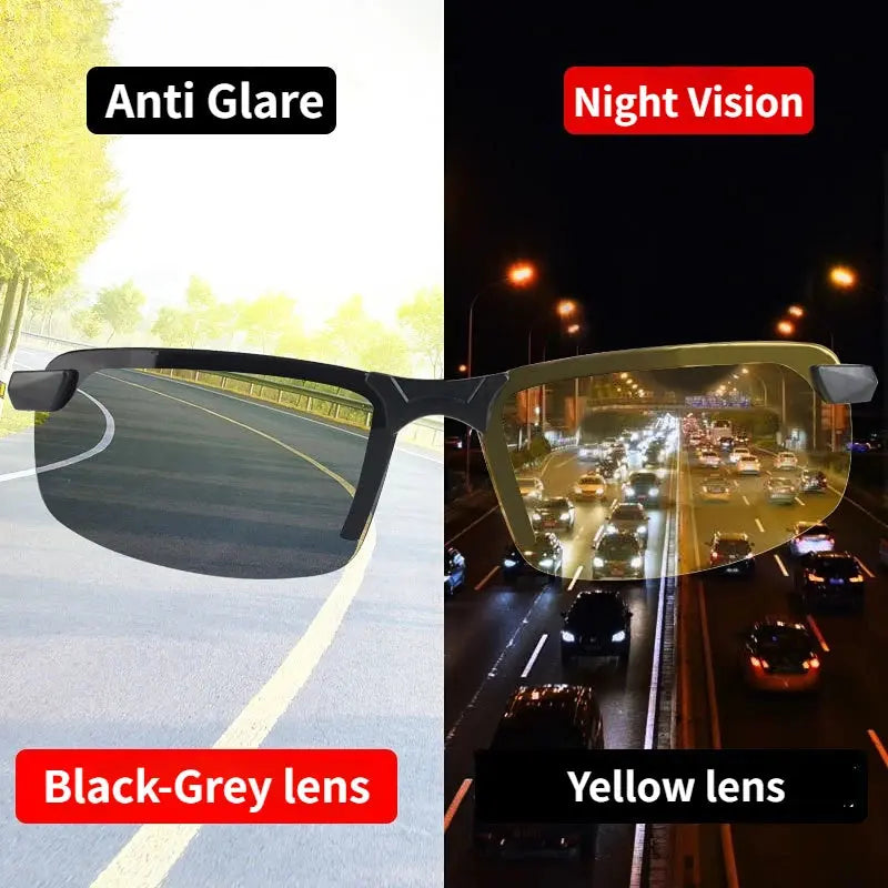 Night Vision Glasses Men Anti-Glare Driving Half Frame Sunglasses for Driver Outdoor Sparkling Chamber