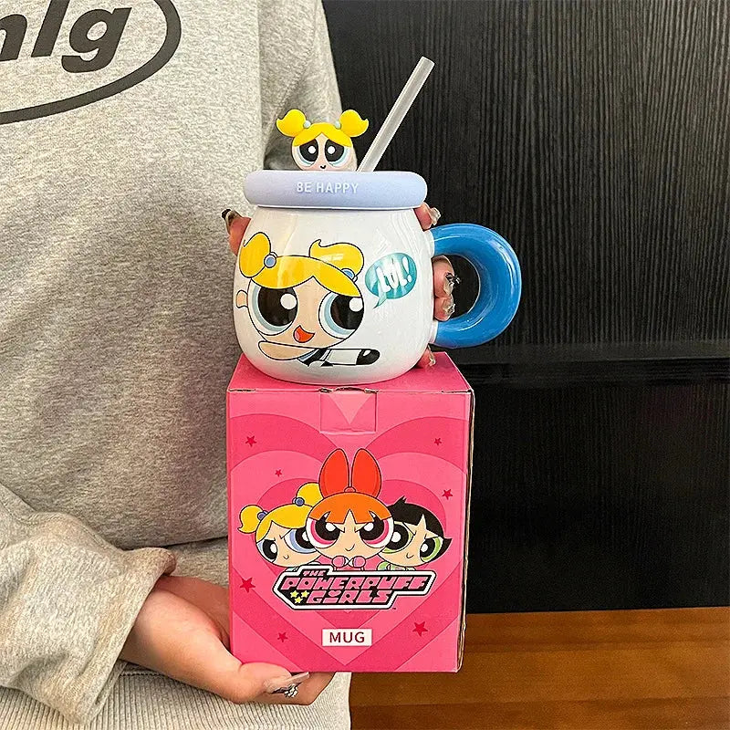 The Powerpuff Girls Cute Cartoon Ceramic Coffee Cup Blossom Bubbles Buttercup Sparkling Chamber