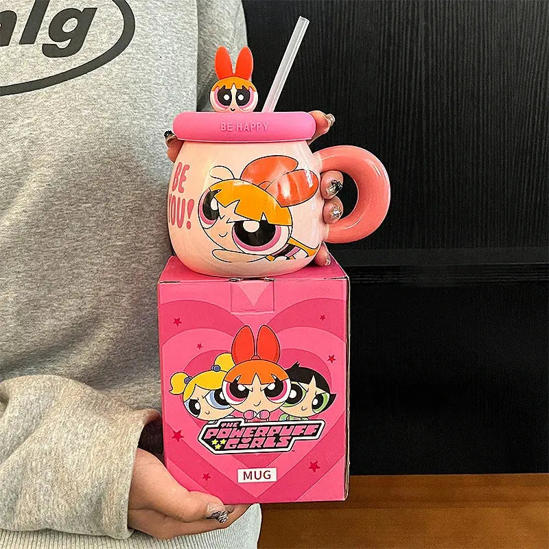 The Powerpuff Girls Cute Cartoon Ceramic Coffee Cup Blossom Bubbles Buttercup Sparkling Chamber