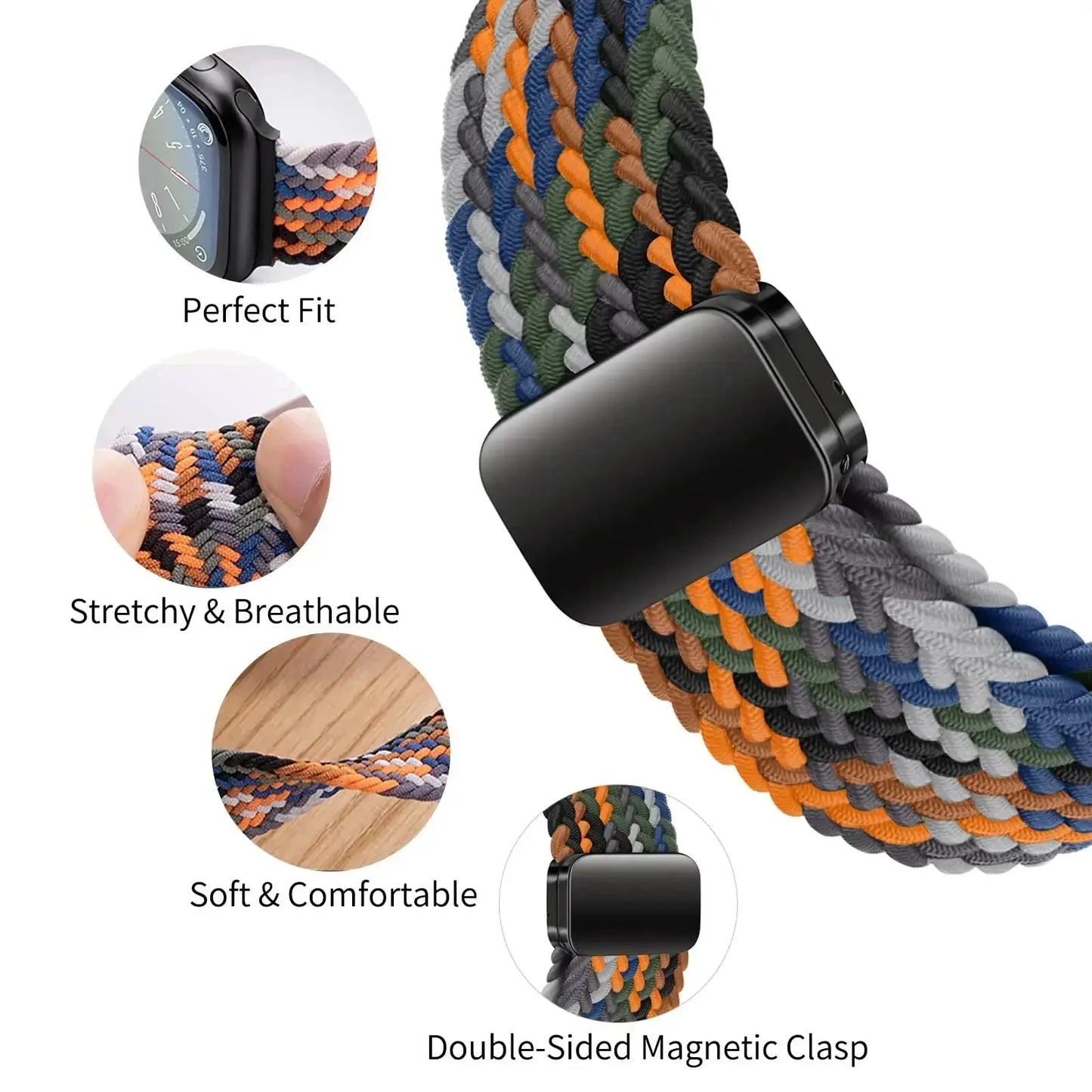 Nylon Braided Strap for Apple Watch 38-49mm, Magnetic Buckle iWatch Band Sparkling Chamber