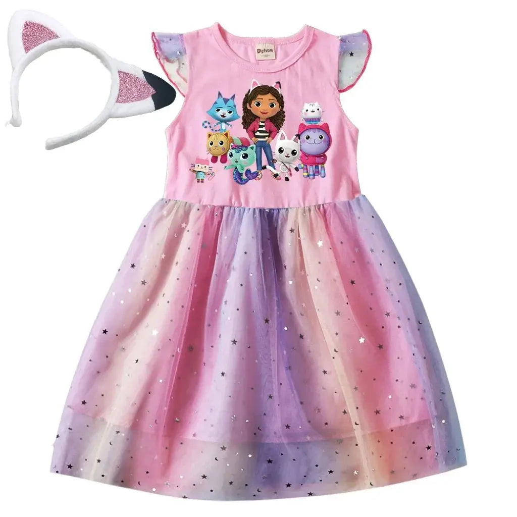 Baby Girls Dress Children Cartoon Mesh Star Sequins Princess Dress Sparkling Chamber