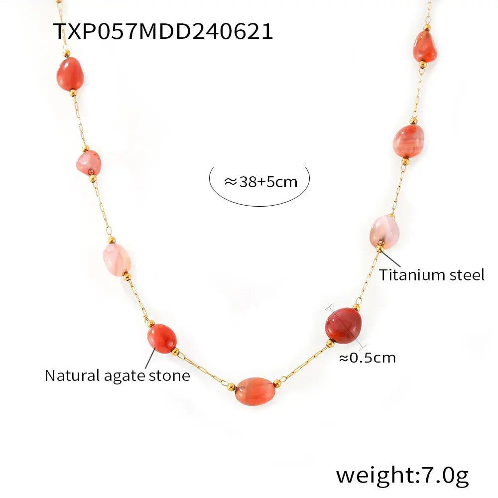 Luxury Natural Agate Stone Bead Stainless Steel Jewelry Set for Women Sparkling Chamber