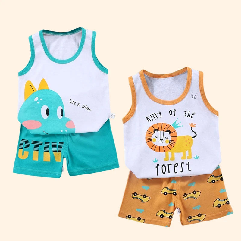 2PCS Children Clothing Vest Suit Children's Sets Summer Cotton T-Shirts Shorts Boys Girls