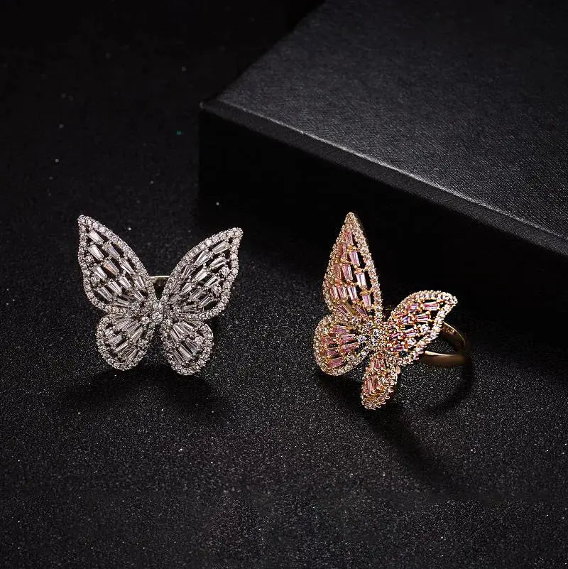 Shining Butterfly Adjustable Ring for Women Sparkling Chamber