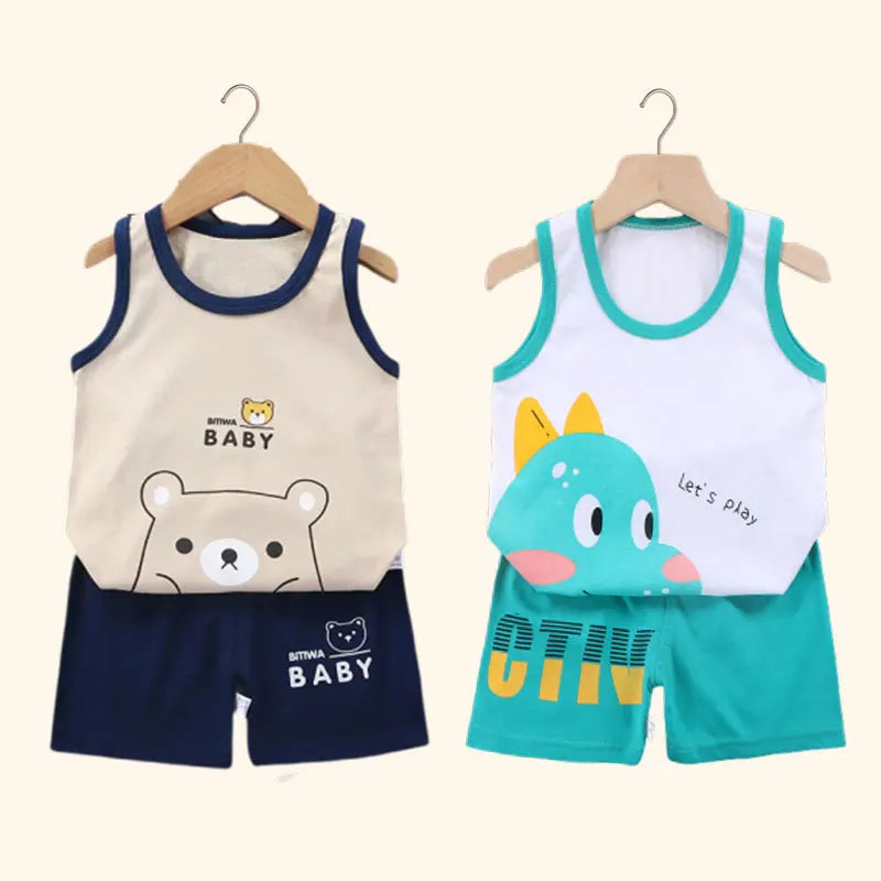 2PCS Children Clothing Vest Suit Children's Sets Summer Cotton T-Shirts Shorts Boys Girls