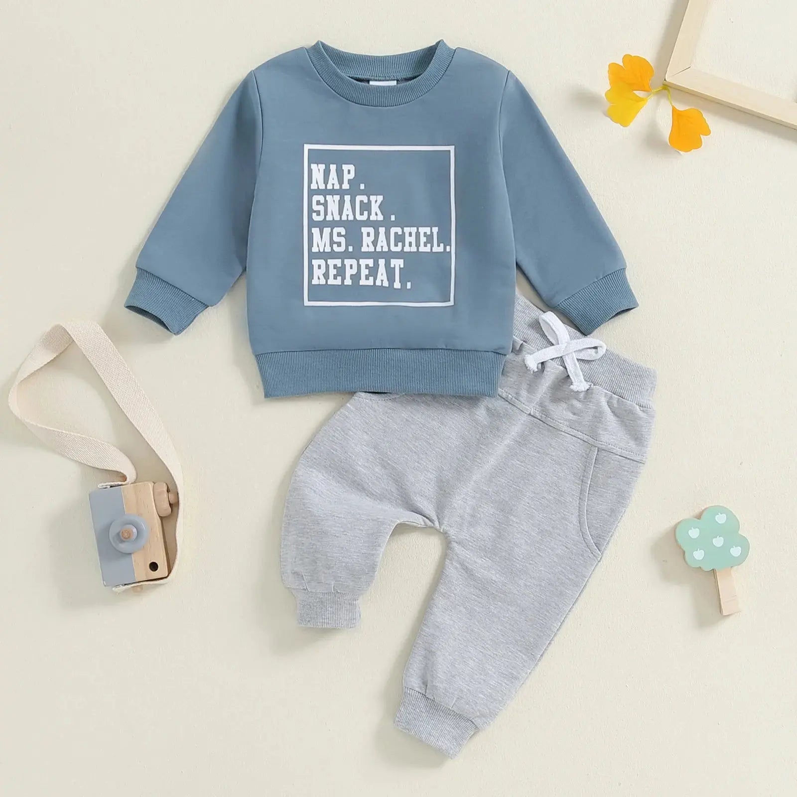 Toddler Boys Fall Outfit – Letter Print Sweatshirt & Elastic Pants Set Sparkling Chamber