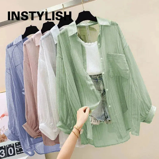 Elegant Summer Chiffon Blouse - Sheer Loose-Fit Cardigan for Women Sparkling Chamber