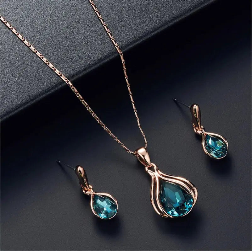 3pcs Jewelryfor Women - Elegant Waterdrop Rhinestone Necklace & Earrings Sparkling Chamber