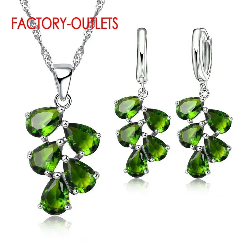 925 Sterling Silver Bridal Jewelry Set, Austrian Crystal Plant Necklace Sparkling Chamber