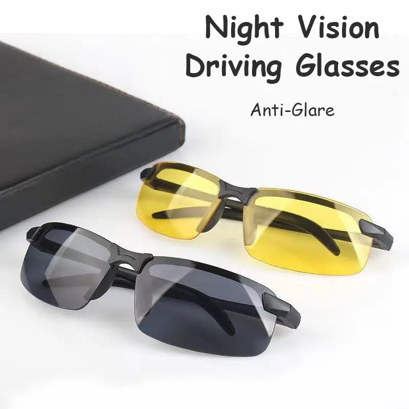 Night Vision Glasses Men Anti-Glare Driving Half Frame Sunglasses for Driver Outdoor Sparkling Chamber