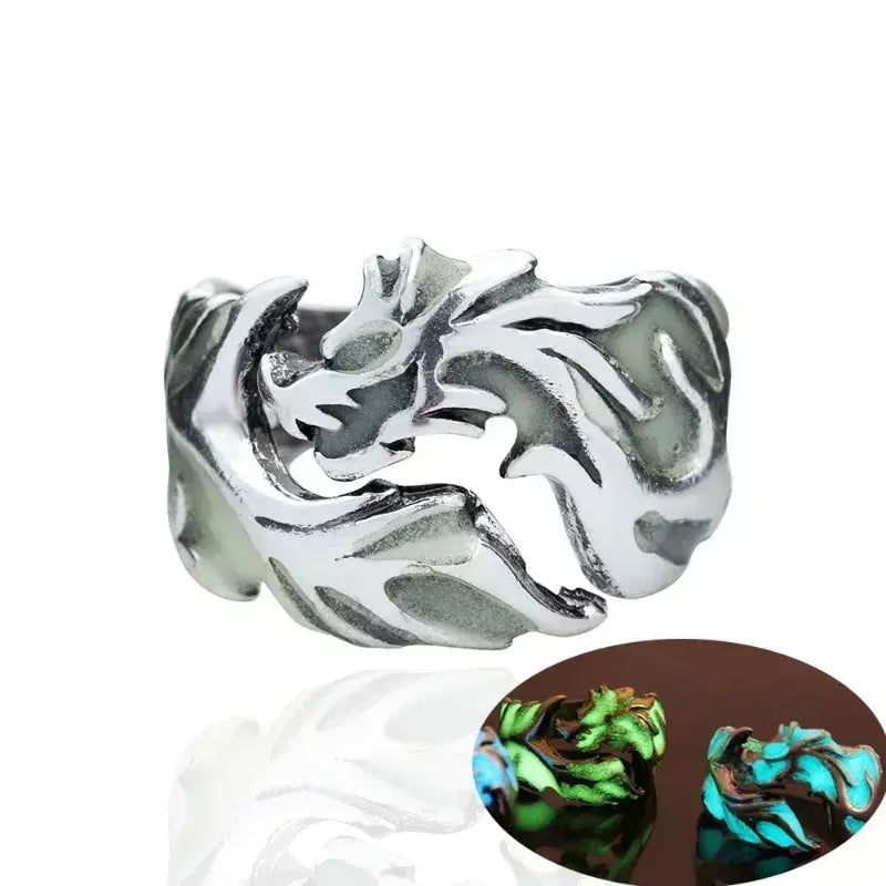 2024 Luminous Dragon Gothic Stainless Steel Ring Sparkling Chamber