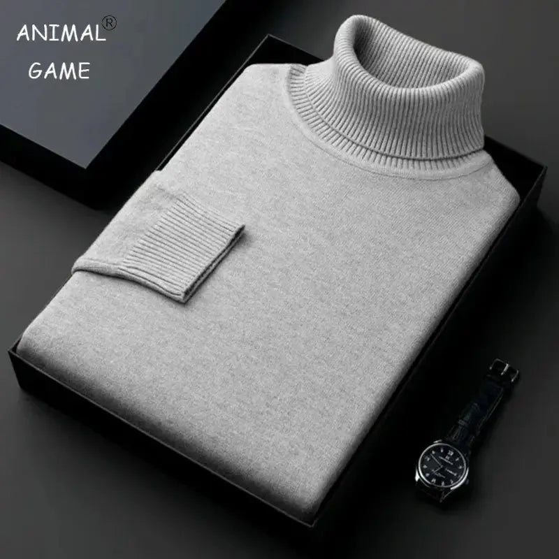 Men's Anti-Pilling Knitted Turtleneck Sweater - Slim Fit, Long Sleeve, Solid Color Sparkling Chamber