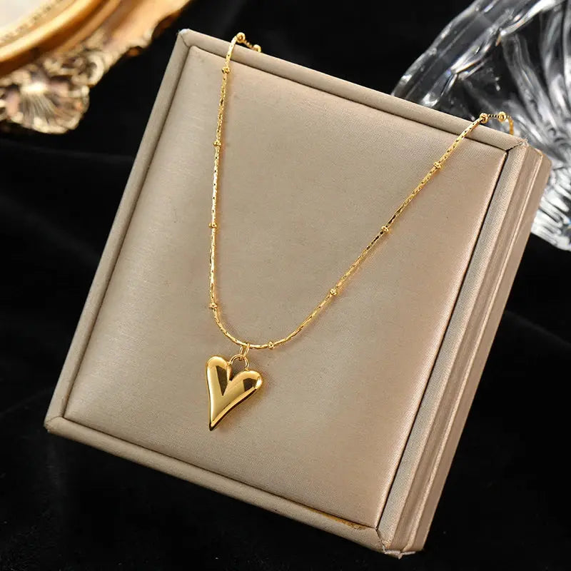 EILIECK Gold Heart Necklace & Earrings Set for Women Sparkling Chamber