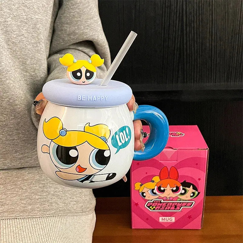 The Powerpuff Girls Cute Cartoon Ceramic Coffee Cup Blossom Bubbles Buttercup Sparkling Chamber