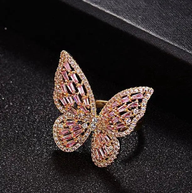 Shining Butterfly Adjustable Ring for Women Sparkling Chamber