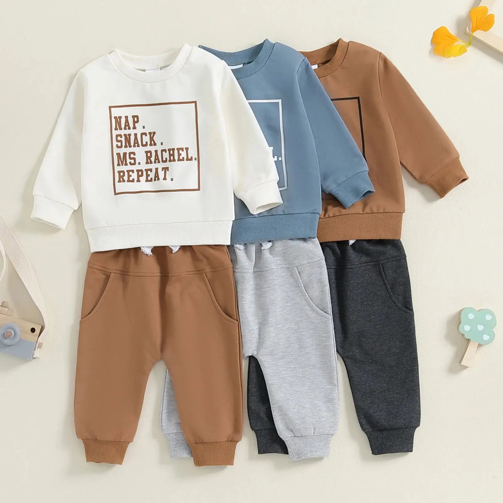 Toddler Boys Fall Outfit – Letter Print Sweatshirt & Elastic Pants Set Sparkling Chamber