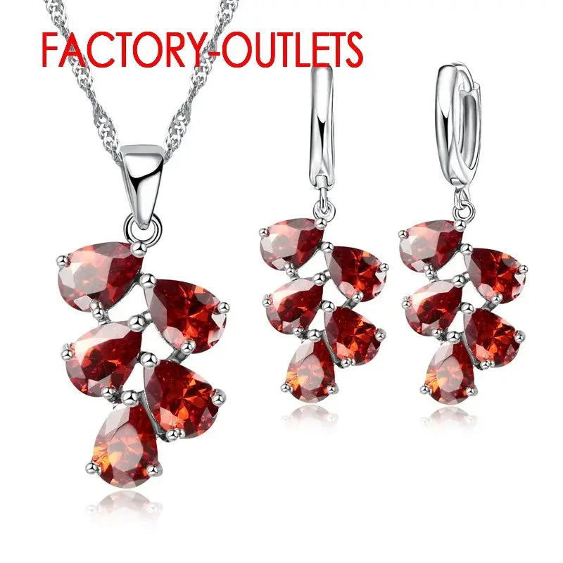 925 Sterling Silver Bridal Jewelry Set, Austrian Crystal Plant Necklace Sparkling Chamber