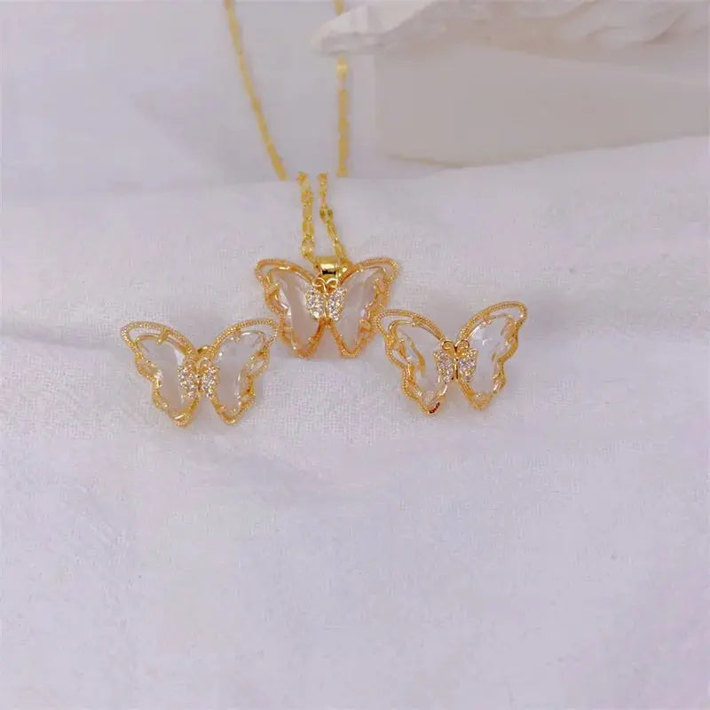 Fashion Butterfly Necklace & Earrings Set - Classic Light Luxury Sparkling Chamber