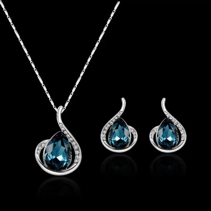 3pcs Jewelryfor Women - Elegant Waterdrop Rhinestone Necklace & Earrings Sparkling Chamber